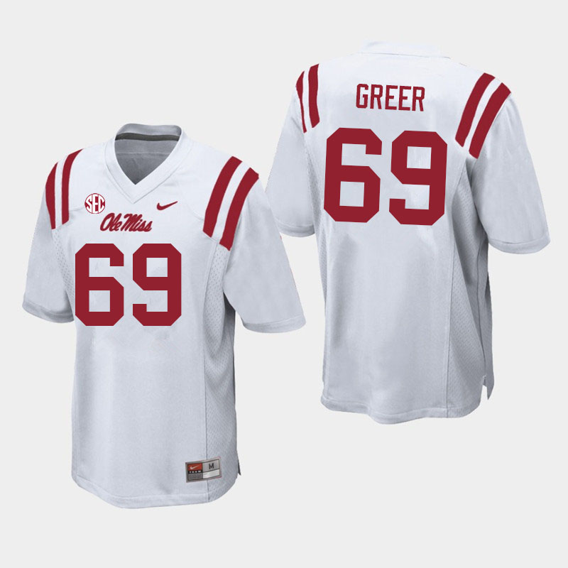 Men #69 Jack Greer Ole Miss Rebels College Football Jerseys Sale-White